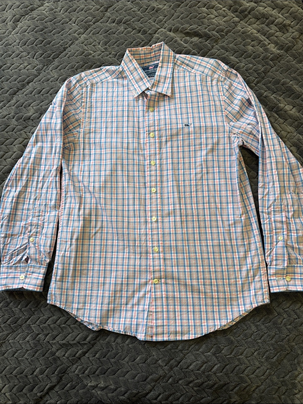 Vineyard Vines Men's Plaid Button-Down Shirt Slim Fit- Pink & Blue Size Medium